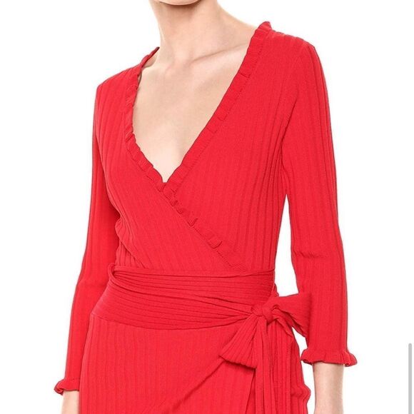 Milly Ruffle Edged Red Wrap Dress - Picture 5 of 6